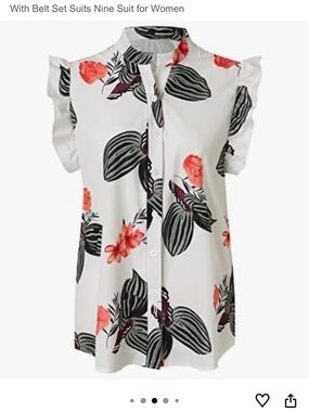 Amazon White Blouse with Coral Floral and Black Leaf Print